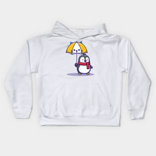 Cute Penguin With Cute Umbrella Kids Hoodie